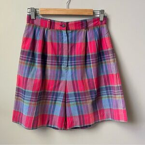 Vintage Talbots Plaid Shorts Women's Small Red Blue Preppy Coastal Cotton Pleats